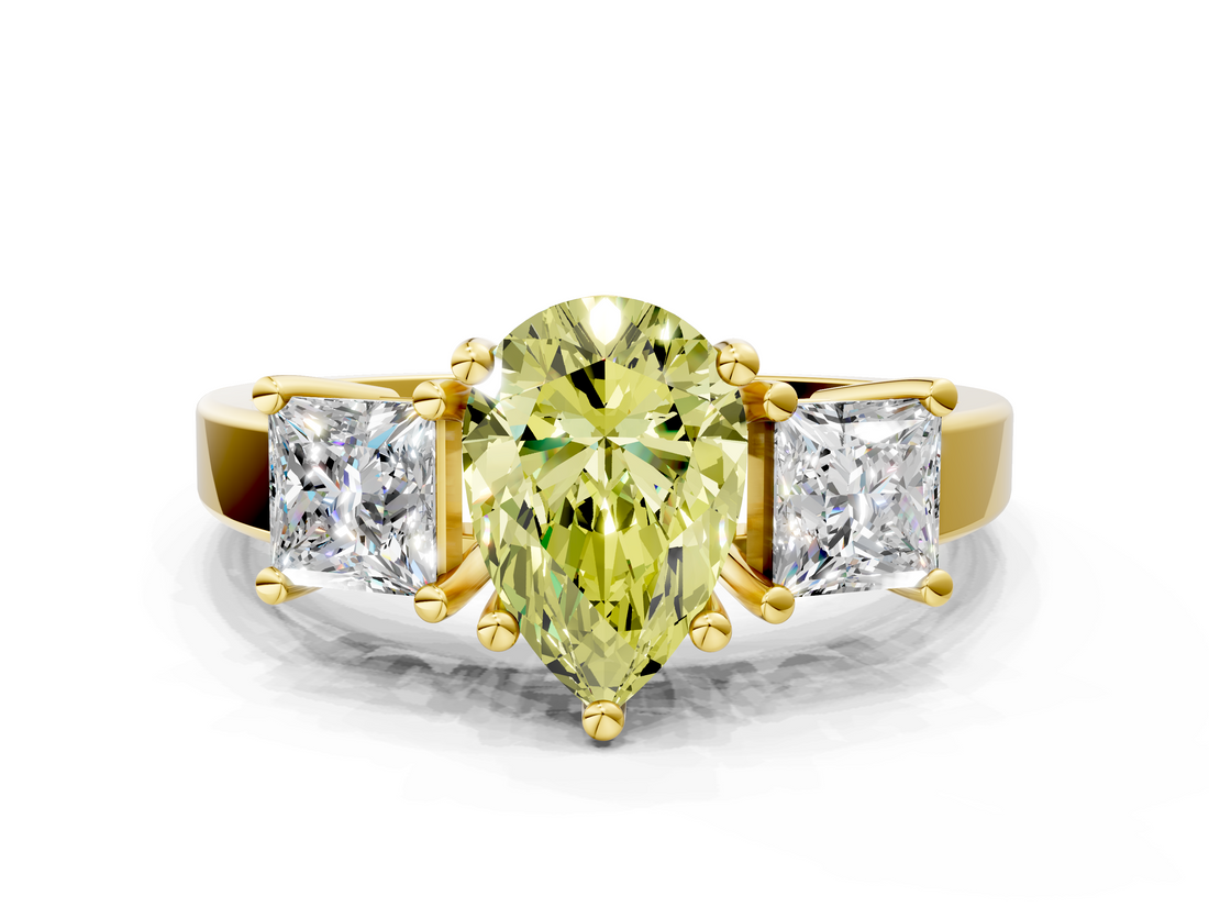 Yellow gold Three-Stone Fancy Yellow Pear  Cut Solitaire Ring with Prong Setting_3