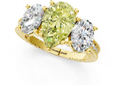 Yellow gold Three-Stone Fancy Yellow Pear  Diamond Milgrain Pave Band with Prong Setting 2