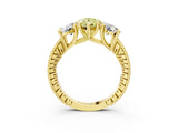 Yellow gold Three-Stone Fancy Yellow Pear  Diamond Milgrain Pave Band with Prong Setting 4