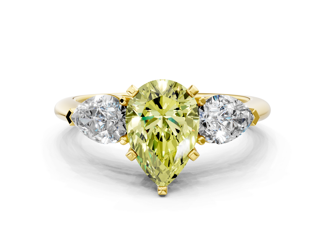 Yellow gold Three-Stone Fancy Yellow Pear  Diamond Ring with Pear Side Stones in Four-Prong Setting_62