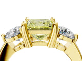 Yellow gold Three-Stone Fancy Yellow Princess  Brilliant Cut Solitaire Ring with Prong Setting on a Classic Band 4