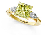 Yellow gold Three-Stone Fancy Yellow Princess Cut Brilliant Diamond Solitaire Ring with Tapered Band and Four-Prong Setting_7