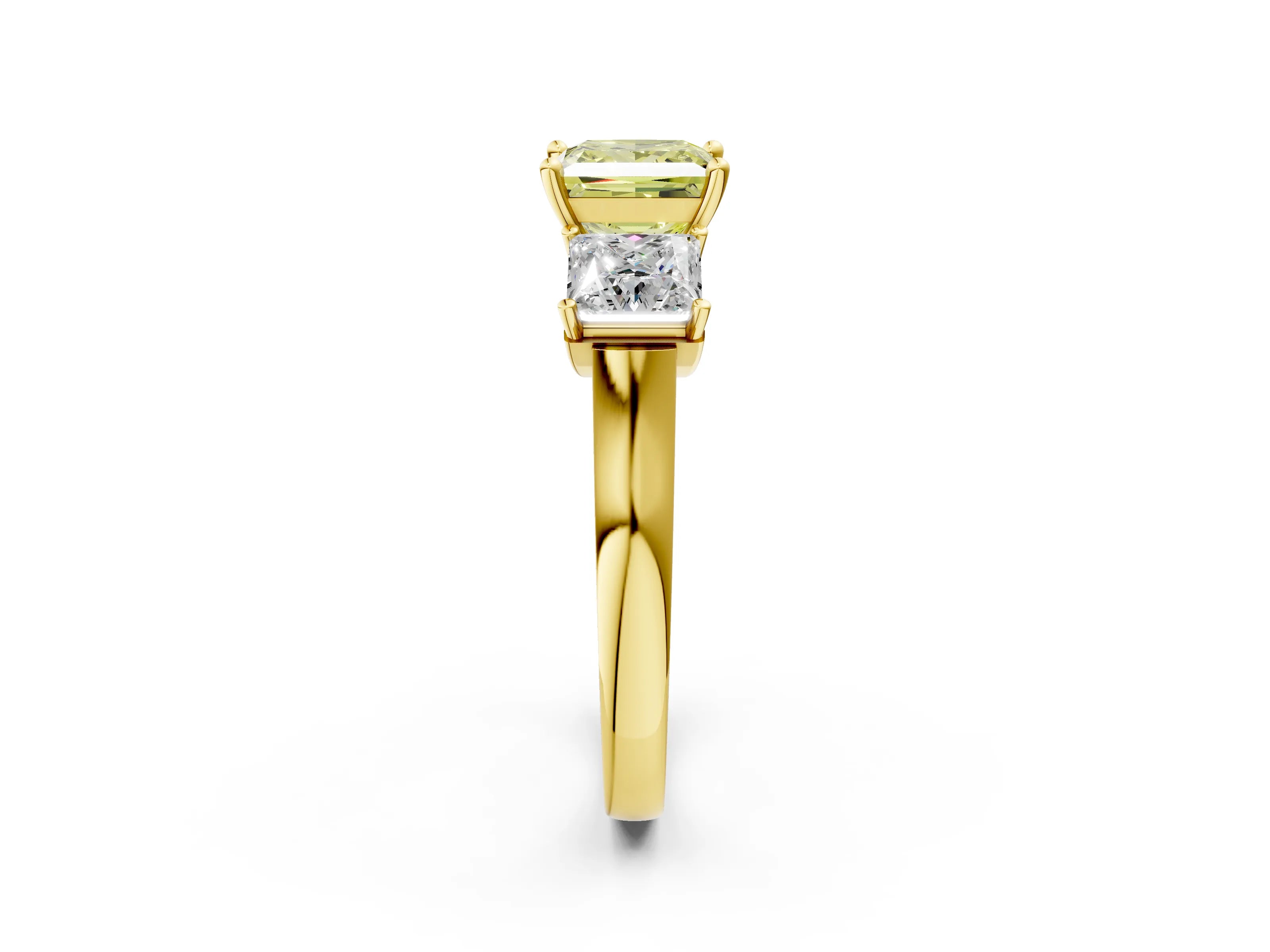 Yellow gold Three-Stone Fancy Yellow Princess Cut Brilliant Diamond Trellis Ring with Comfort Fit Band_2