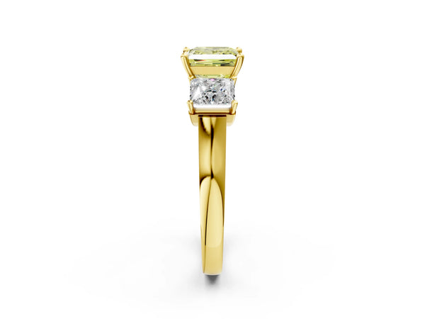 Yellow gold Three-Stone Fancy Yellow Princess Cut Brilliant Diamond Trellis Ring with Comfort Fit Band