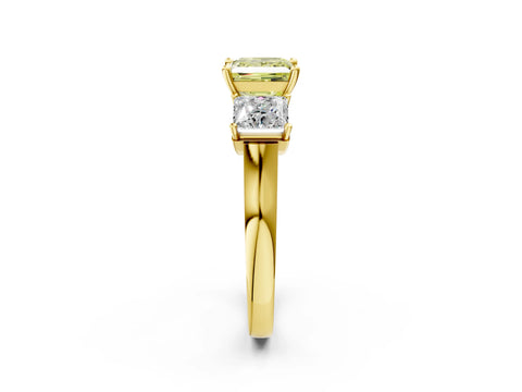 Yellow gold Three-Stone Fancy Yellow Princess Cut Brilliant Diamond Trellis Ring with Comfort Fit Band_2