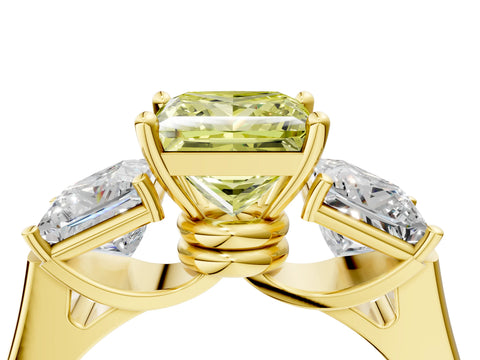 Yellow gold Three-Stone Fancy Yellow Princess Cut Brilliant Diamond Trellis Ring with Comfort Fit Band_4