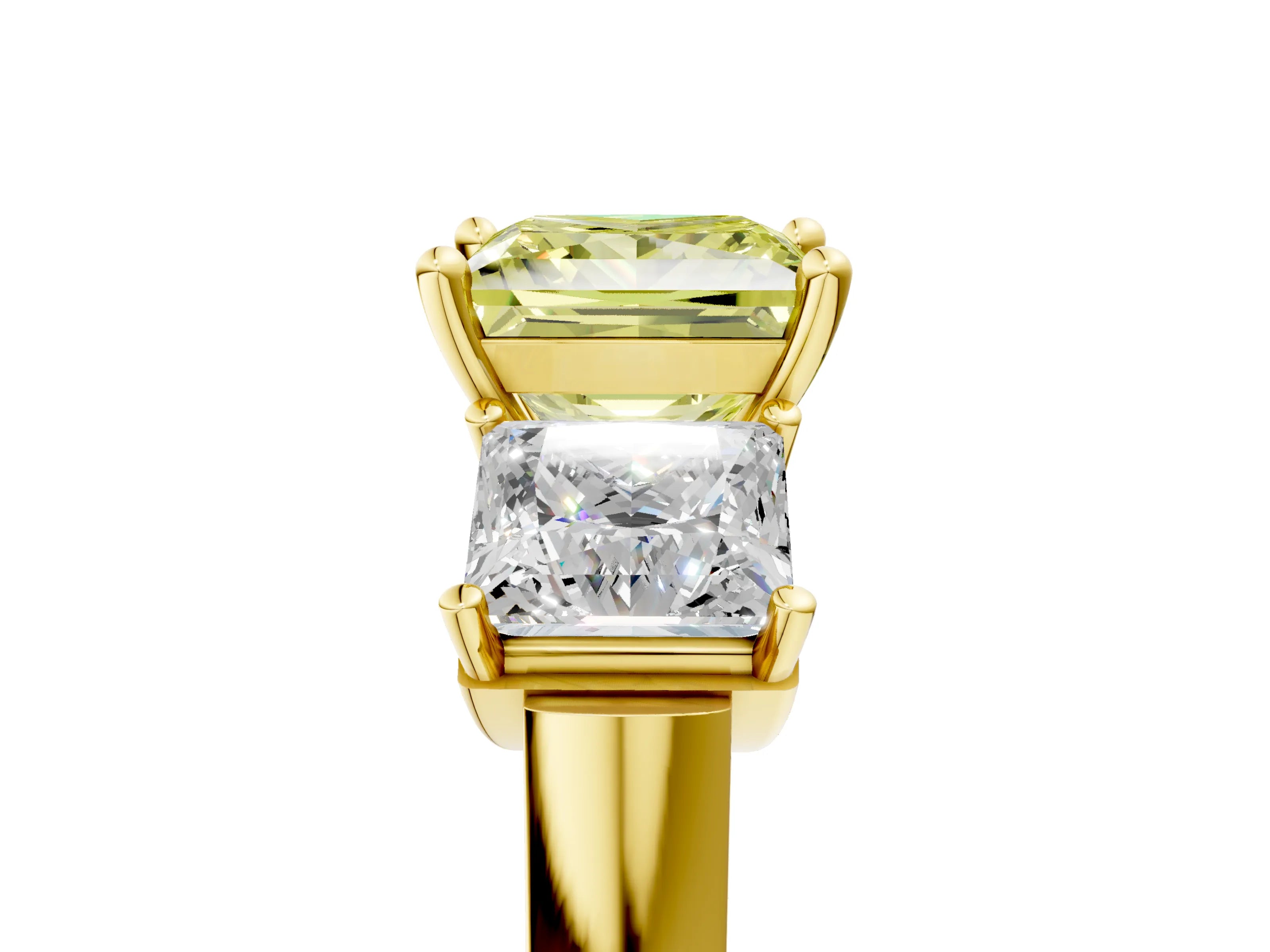 Yellow gold Three-Stone Fancy Yellow Princess Cut Brilliant Diamond Trellis Ring with Comfort Fit Band_5