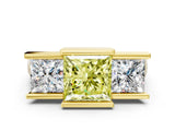 Yellow gold Three Stone Fancy Yellow Princess Cut Cut Channel Set Diamond Ring