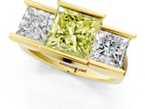 Yellow gold Three Stone Fancy Yellow Princess Cut Cut Channel Set Diamond Ring_1
