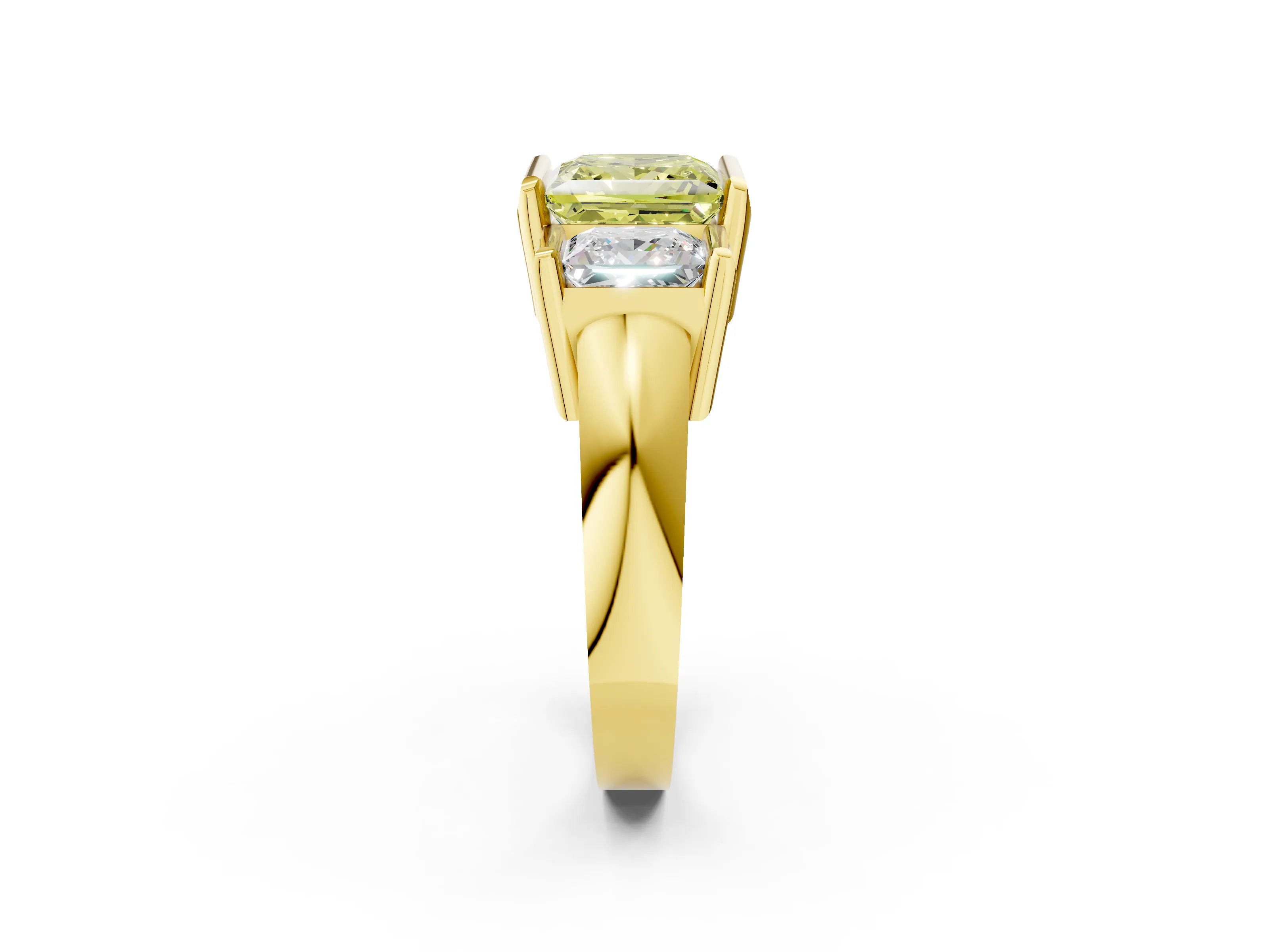 Yellow gold Three Stone Fancy Yellow Princess Cut Cut Channel Set Diamond Ring_2