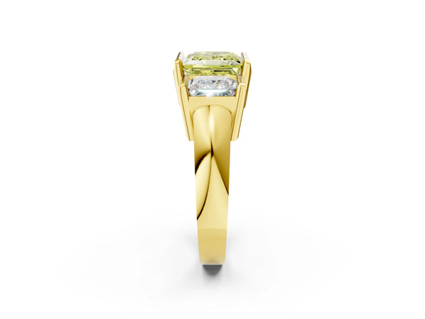 Yellow gold Three Stone Fancy Yellow Princess Cut Cut Channel Set Diamond Ring