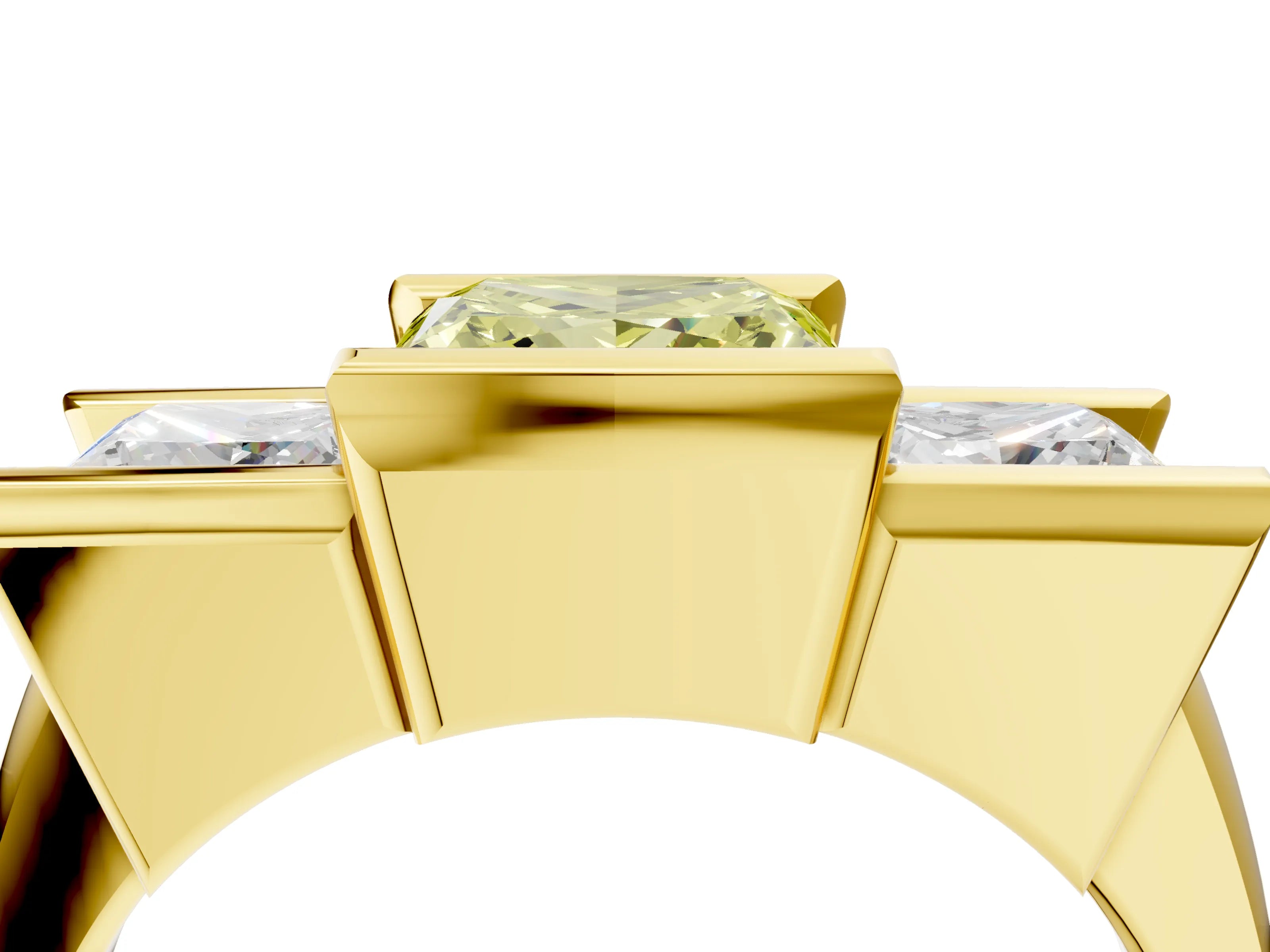 Yellow gold Three Stone Fancy Yellow Princess Cut Cut Channel Set Diamond Ring_4