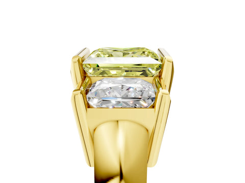 Yellow gold Three Stone Fancy Yellow Princess Cut Cut Channel Set Diamond Ring_5