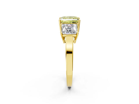 Yellow gold Three-Stone Fancy Yellow Princess Cut Cut Diamond Engagement Ring with Flat Band and Four-Prong Setting_14
