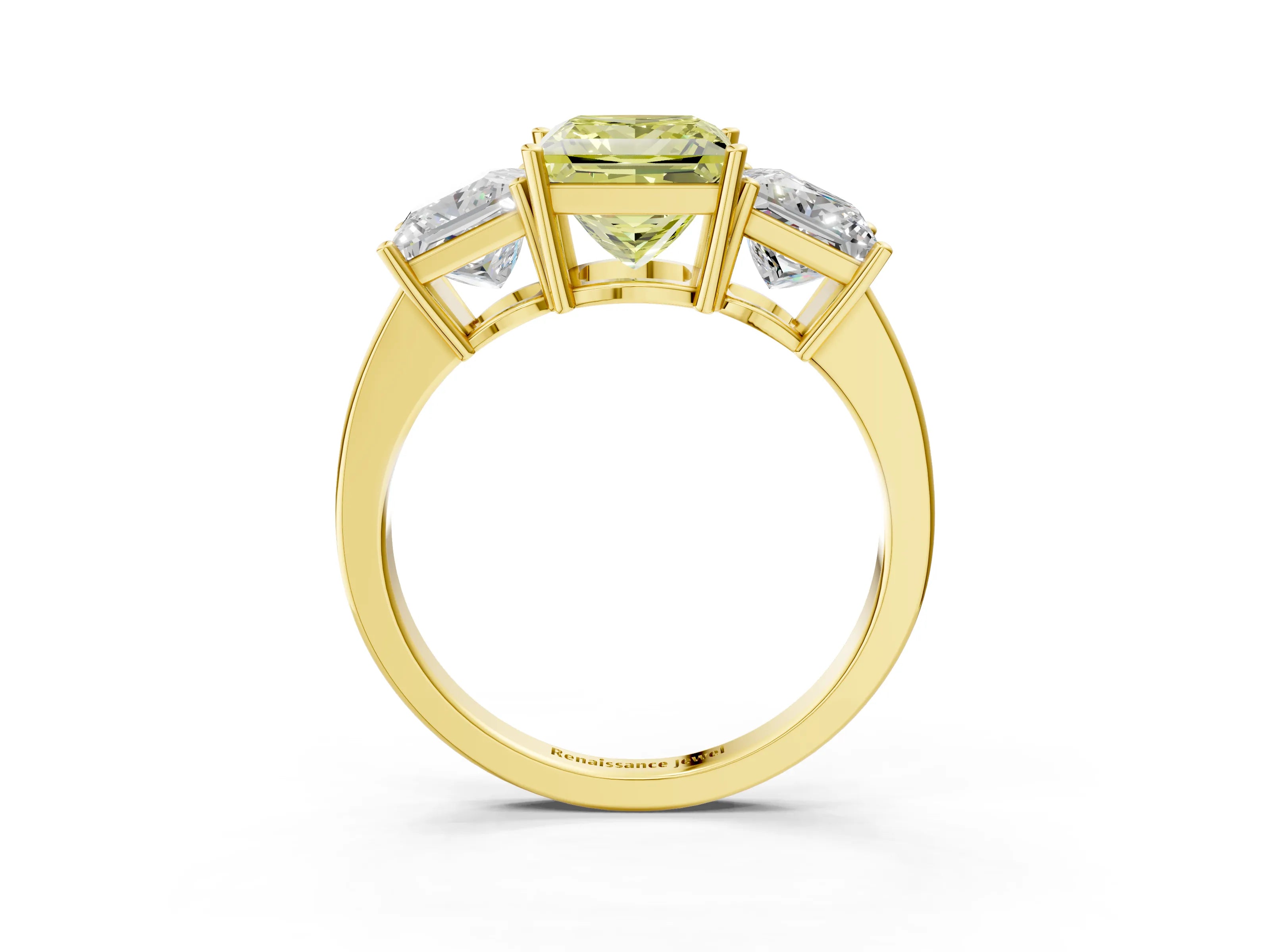 Yellow gold Three-Stone Fancy Yellow Princess Cut Cut Diamond Engagement Ring with Flat Band and Four-Prong Setting_15