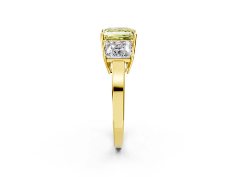 Yellow gold Three-Stone Fancy Yellow Princess Cut Cut Diamond Engagement Ring with Flat Band and Four-Prong Setting_2