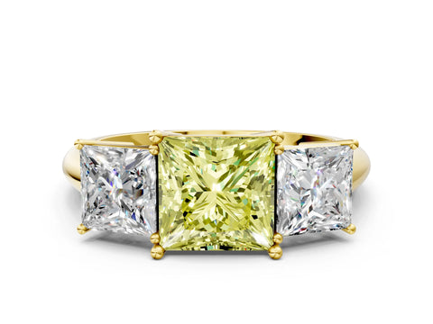 Yellow gold Three-Stone Fancy Yellow Princess Cut Cut Diamond Engagement Ring with Prong Setting on a White Gold Band_36