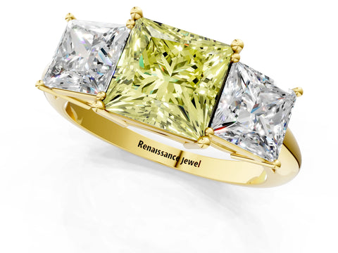Yellow gold Three-Stone Fancy Yellow Princess Cut Cut Diamond Engagement Ring with Prong Setting on a White Gold Band_37