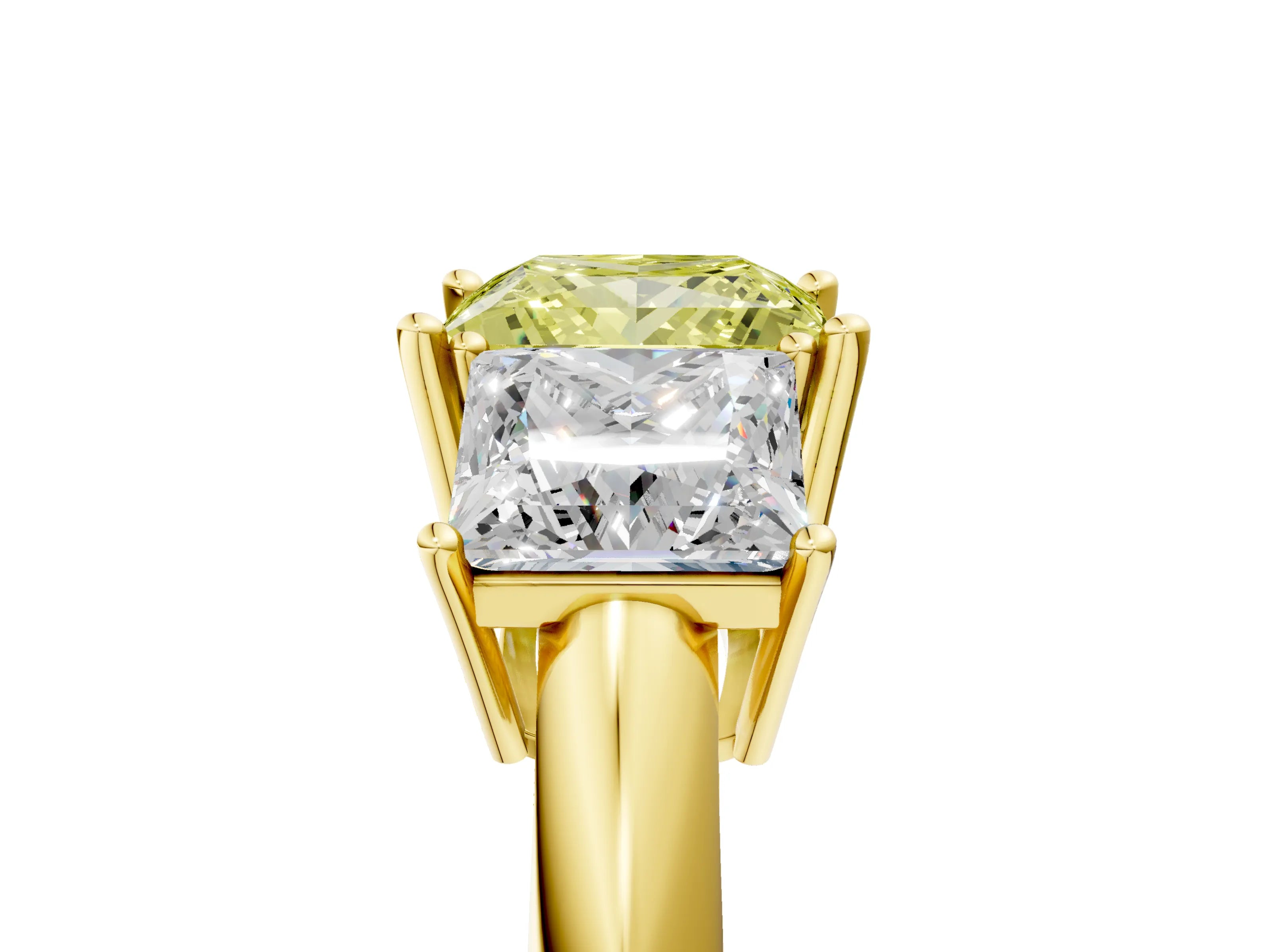 Yellow gold Three-Stone Fancy Yellow Princess Cut Cut Diamond Engagement Ring with Prong Setting on a White Gold Band_5