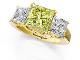 Yellow gold Three-Stone Fancy Yellow Princess Cut Cut Diamond Ring with Channel Set Band and Four-Prong Setting_1