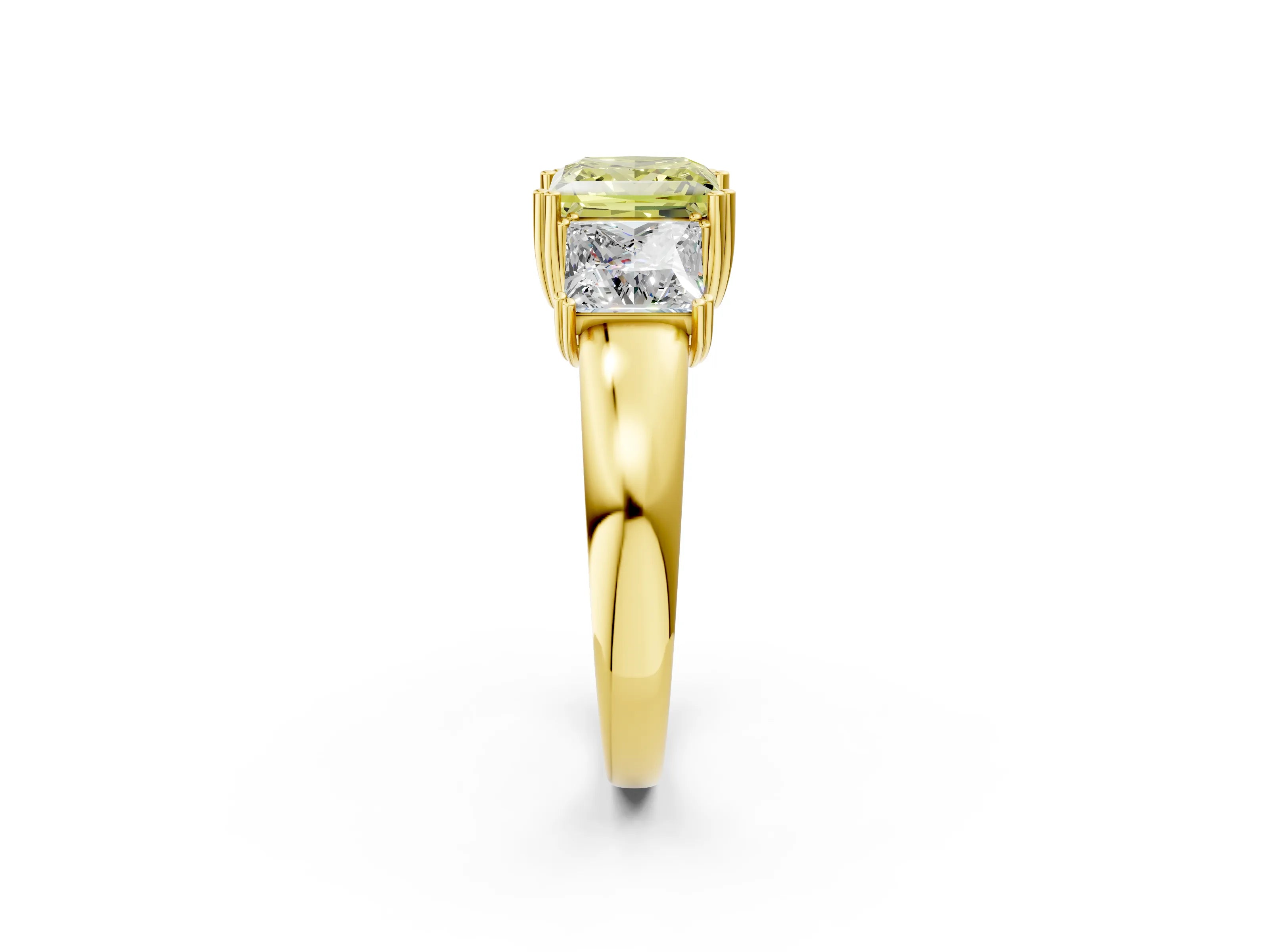 Yellow gold Three-Stone Fancy Yellow Princess Cut Cut Diamond Ring with Channel Set Band and Four-Prong Setting_2