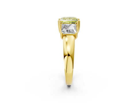 Yellow gold Three-Stone Fancy Yellow Princess Cut Cut Diamond Ring with Channel Set Band and Four-Prong Setting_2