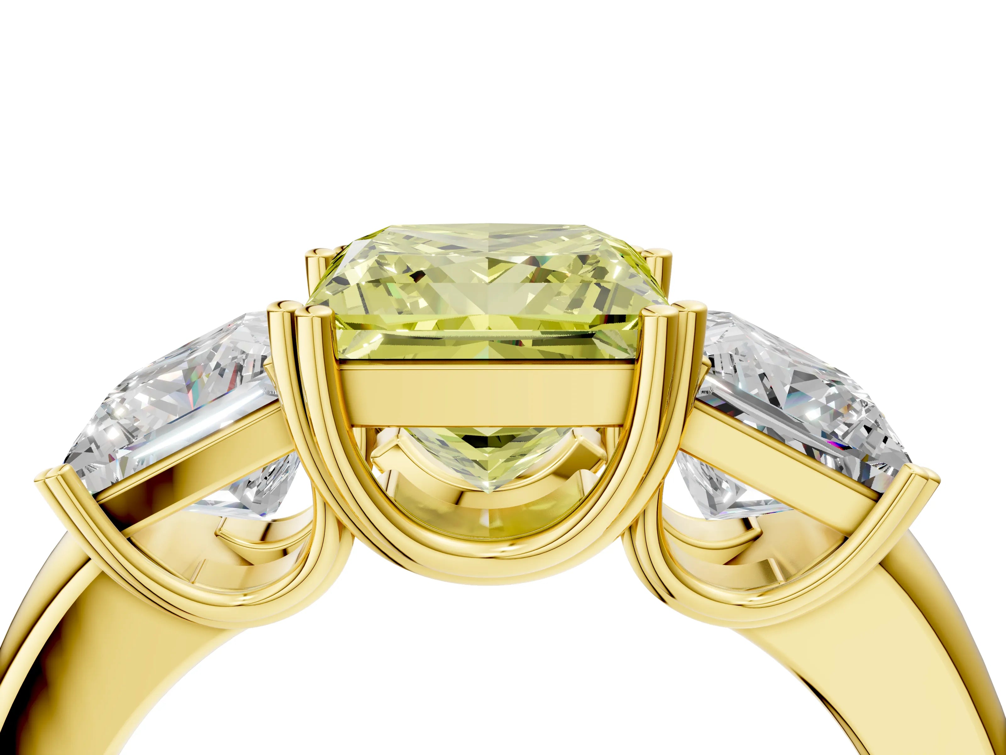 Yellow gold Three-Stone Fancy Yellow Princess Cut Cut Diamond Ring with Channel Set Band and Four-Prong Setting_4