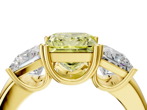 Yellow gold Three-Stone Fancy Yellow Princess Cut Cut Diamond Ring with Channel Set Band and Four-Prong Setting_4