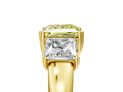 Yellow gold Three-Stone Fancy Yellow Princess Cut Cut Diamond Ring with Channel Set Band and Four-Prong Setting_5