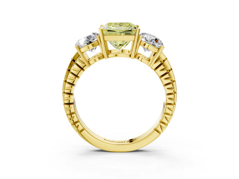 Yellow gold Three-Stone Fancy Yellow Princess Cut Cut Diamond Ring with Channel-Set Band and Prong Setting_3