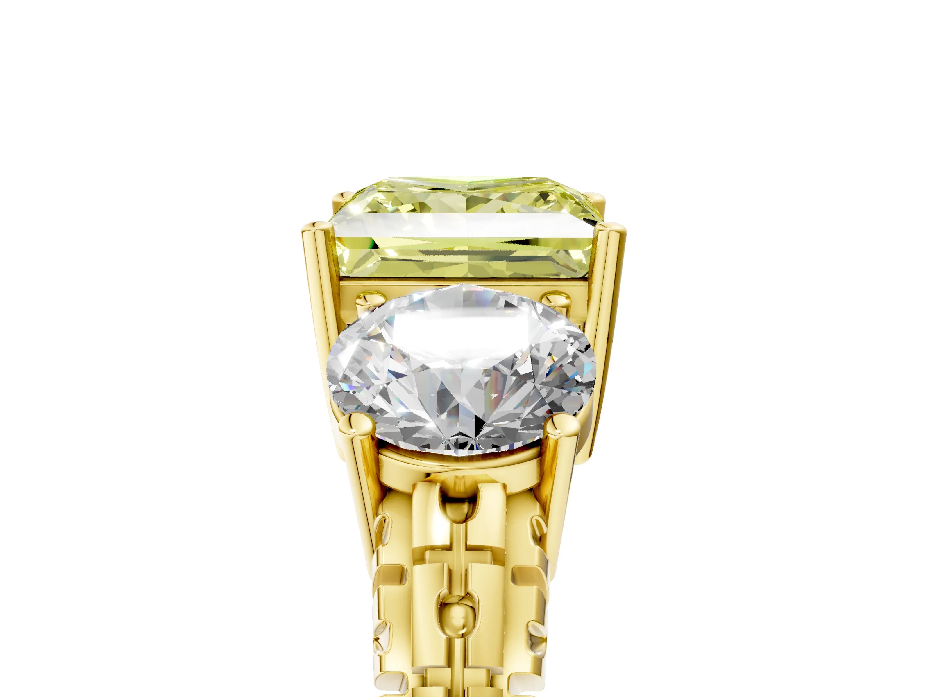 Yellow gold Three-Stone Fancy Yellow Princess Cut Cut Diamond Ring with Channel-Set Band and Prong Setting_5