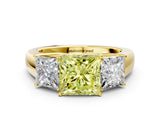 Yellow gold Three-Stone Fancy Yellow Princess Cut Cut Diamond Ring with Prong Setting and Classic Band
