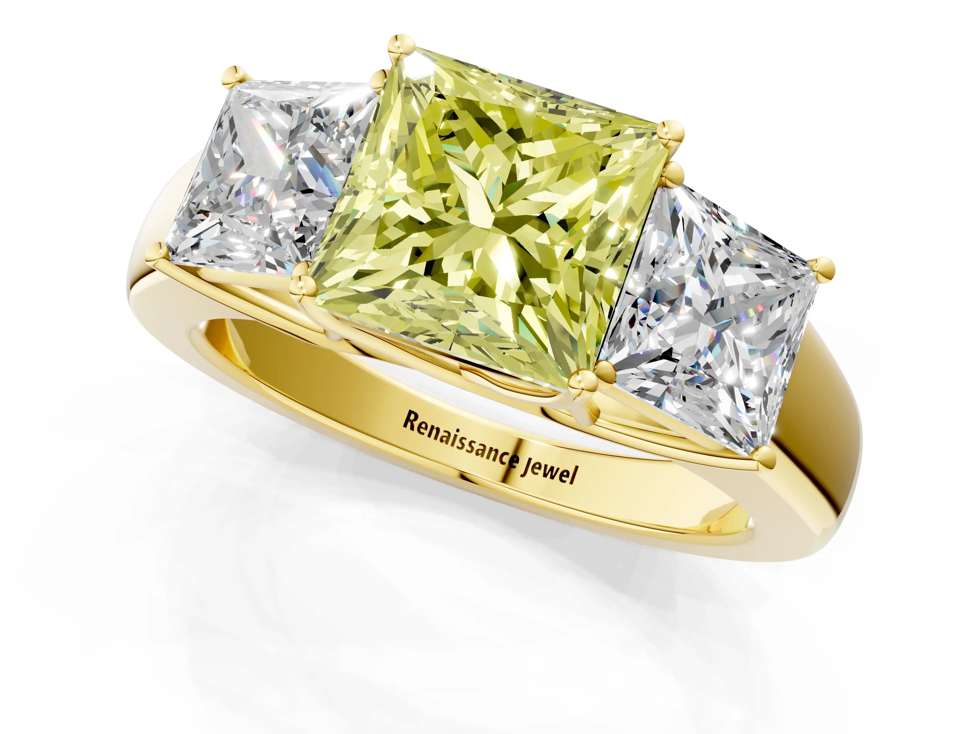Yellow gold Three-Stone Fancy Yellow Princess Cut Cut Diamond Ring with Prong Setting and Classic Band_1