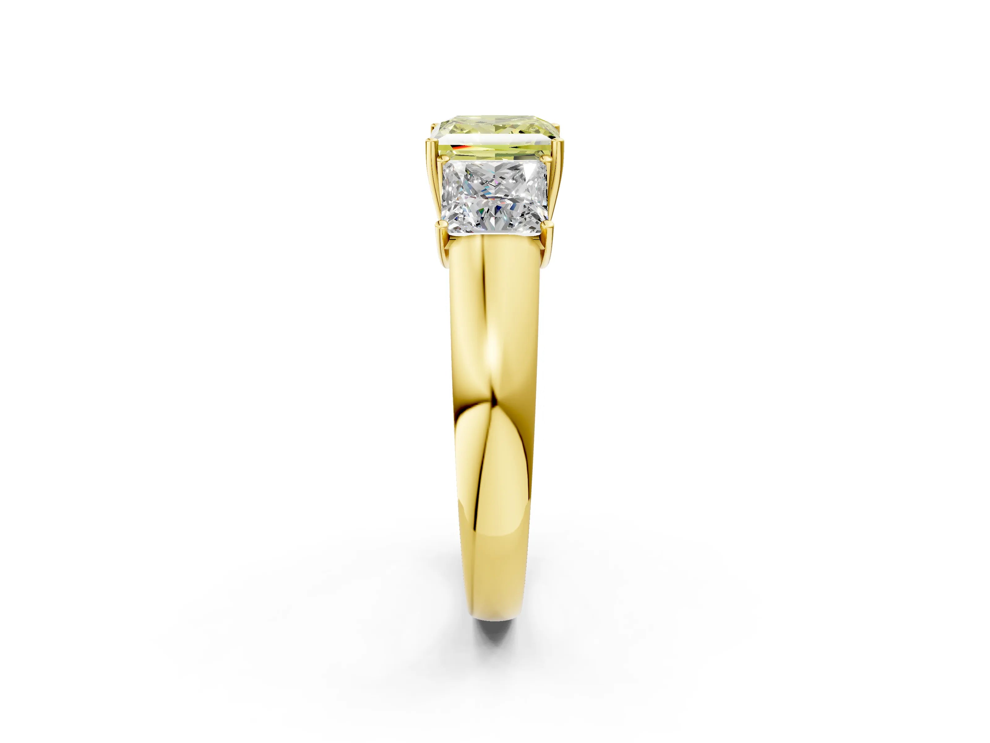 Yellow gold Three-Stone Fancy Yellow Princess Cut Cut Diamond Ring with Prong Setting and Classic Band_2