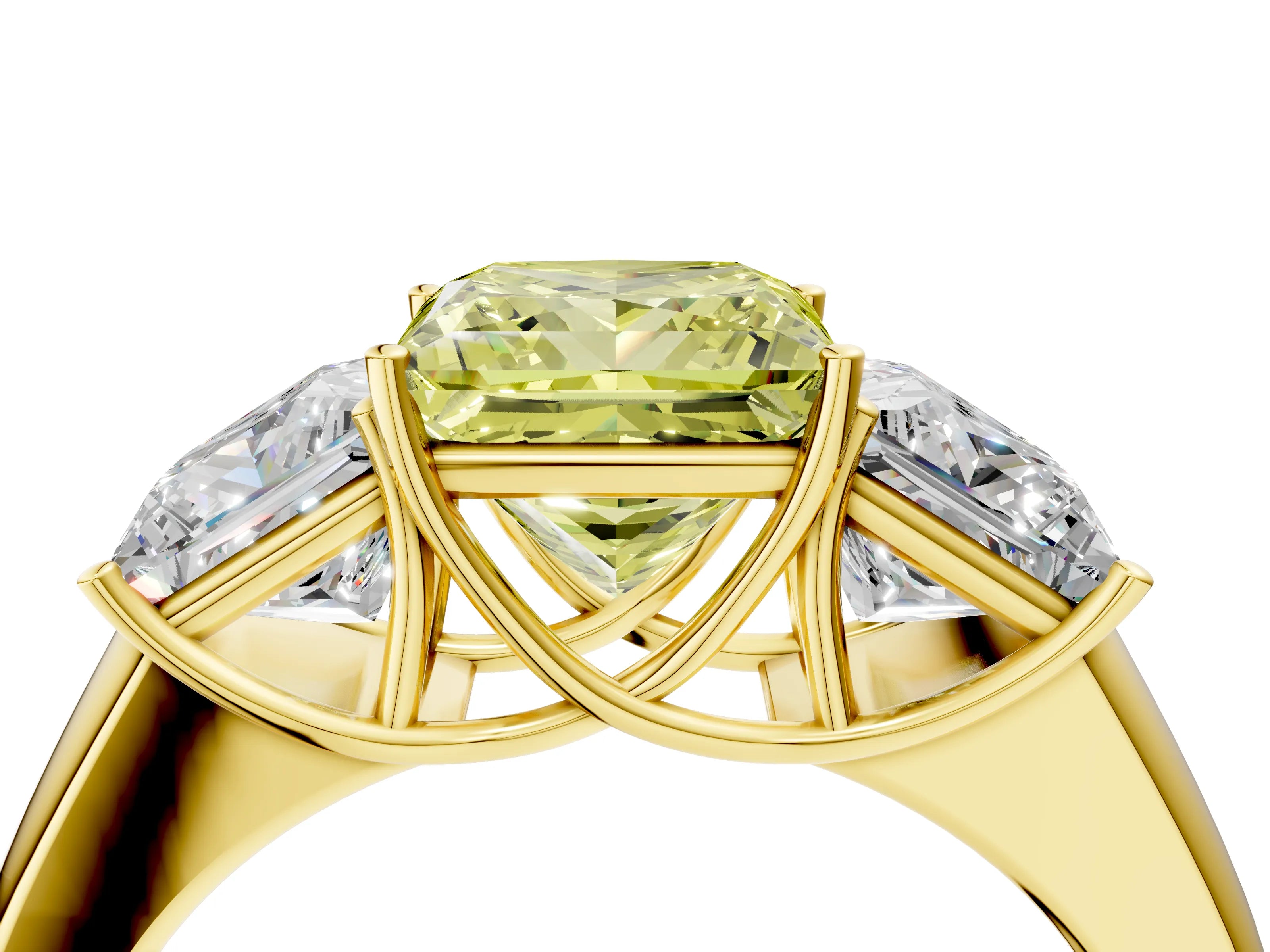 Yellow gold Three-Stone Fancy Yellow Princess Cut Cut Diamond Ring with Prong Setting and Classic Band_4