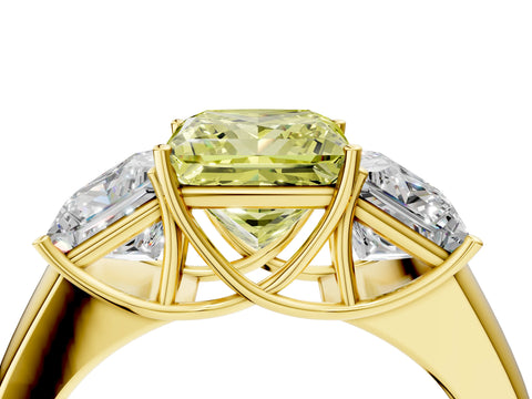Yellow gold Three-Stone Fancy Yellow Princess Cut Cut Diamond Ring with Prong Setting and Classic Band_4