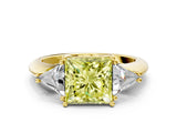 Yellow gold Three-Stone Fancy Yellow Princess Cut Cut Diamond Ring with Trillion Side Stones and Four-Prong Setting_3