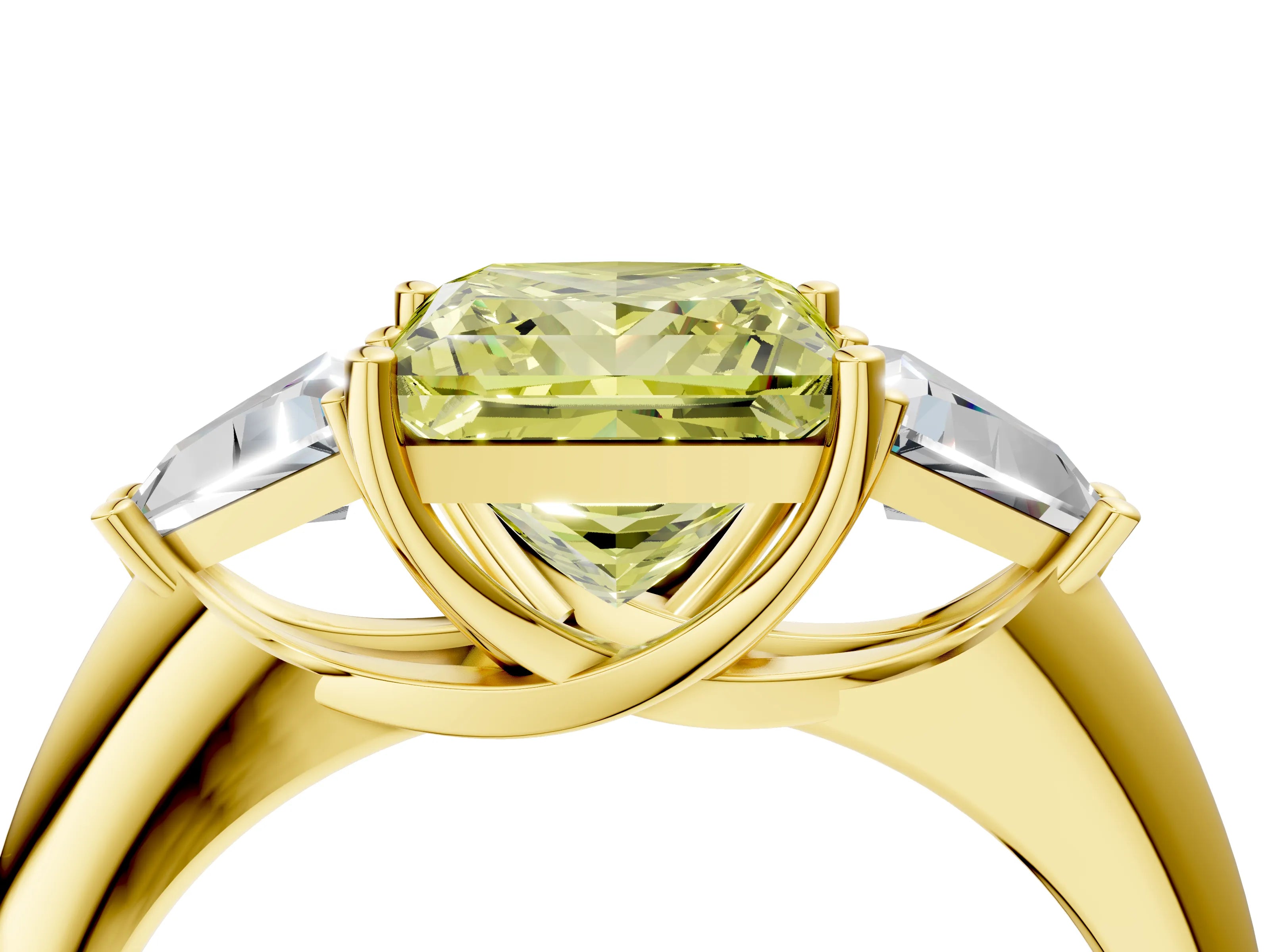 Yellow gold Three-Stone Fancy Yellow Princess Cut Cut Diamond Ring with Trillion Side Stones and Four-Prong Setting_7