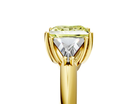 Yellow gold Three-Stone Fancy Yellow Princess Cut Cut Diamond Ring with Trillion Side Stones and Four-Prong Setting_8