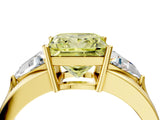 Yellow gold Three-Stone Fancy Yellow Princess Cut Cut Diamond Ring with Trillion Side Stones on a Split Shank Band_4