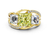 Yellow gold Three-Stone Fancy Yellow Princess Cut Cut Diamond Split Shank Prong Set Ring
