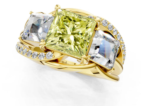 Yellow gold Three-Stone Fancy Yellow Princess Cut Cut Diamond Split Shank Prong Set Ring_13