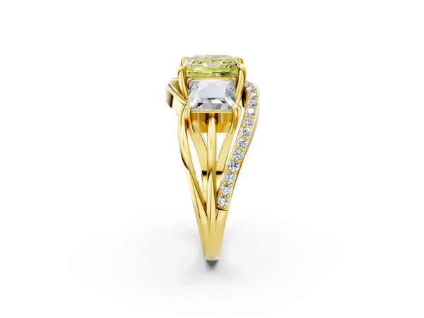 Yellow gold Three-Stone Fancy Yellow Princess Cut Cut Diamond Split Shank Prong Set Ring