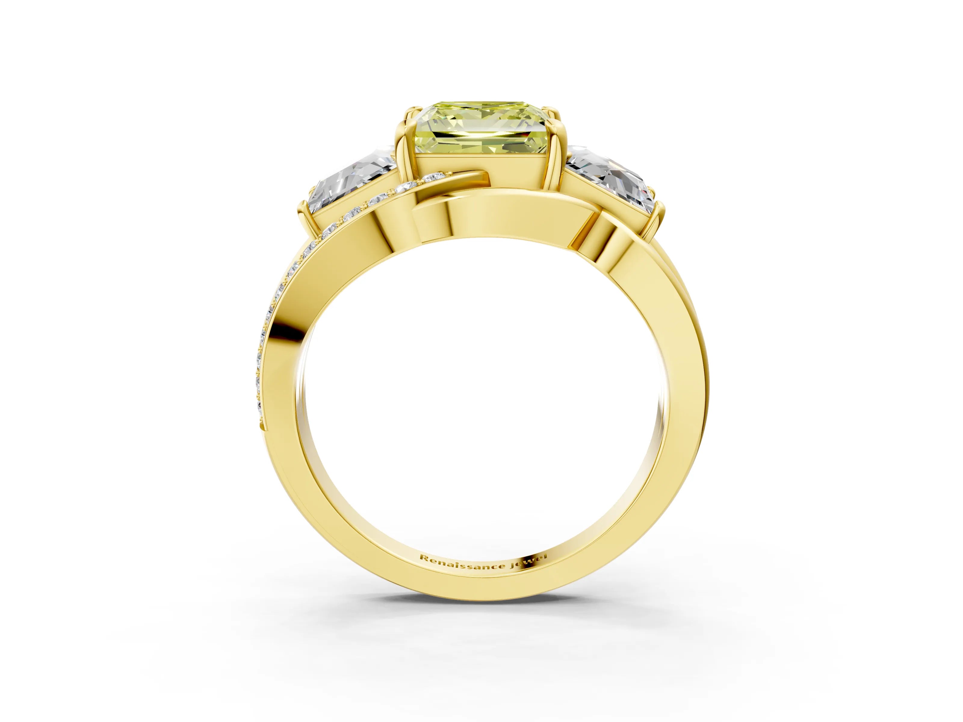 Yellow gold Three-Stone Fancy Yellow Princess Cut Cut Diamond Split Shank Prong Set Ring_15