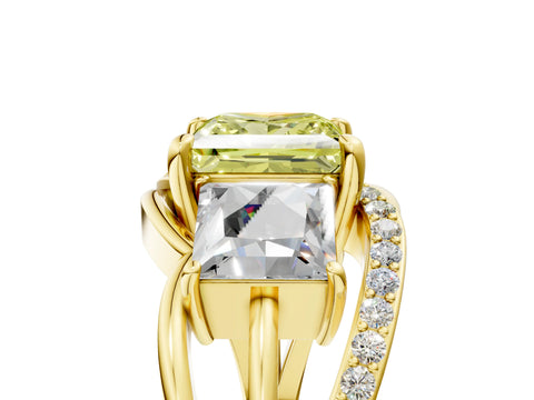 Yellow gold Three-Stone Fancy Yellow Princess Cut Cut Diamond Split Shank Prong Set Ring_17