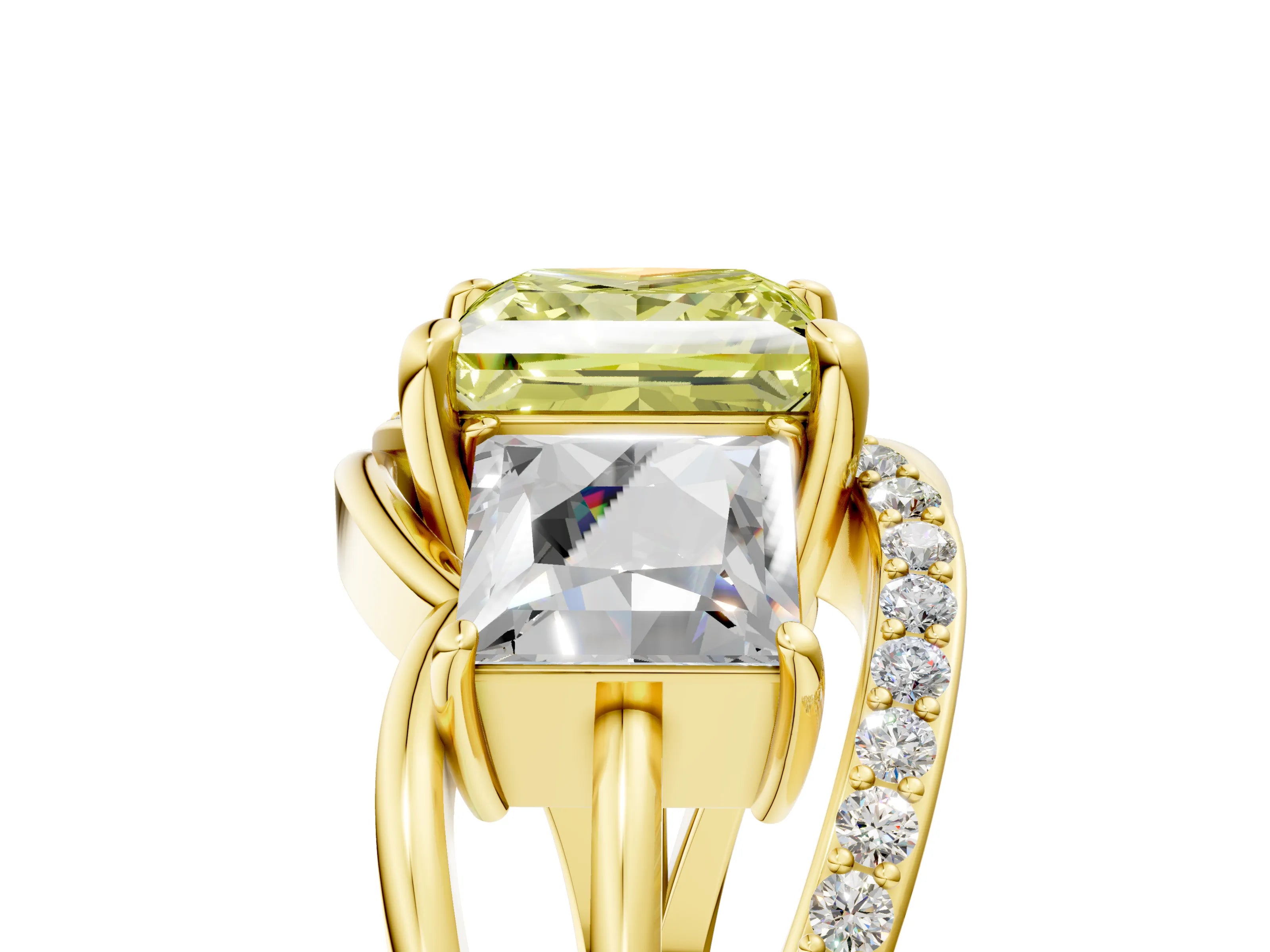 Yellow gold Three-Stone Fancy Yellow Princess Cut Cut Diamond Split Shank Prong Set Ring_5