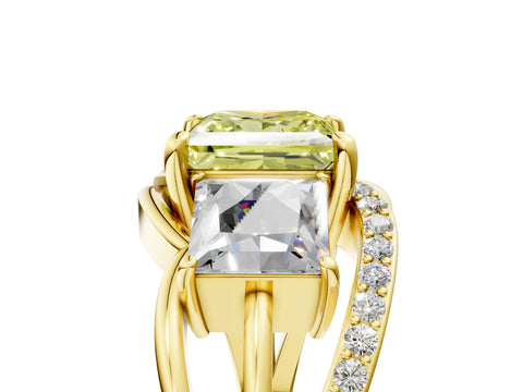 Yellow gold Three-Stone Fancy Yellow Princess Cut Cut Diamond Split Shank Prong Set Ring_5