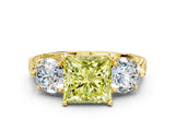 Yellow gold Three-Stone Fancy Yellow Princess Cut Cut Milgrain Band Prong Setting Ring