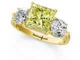Yellow gold Three-Stone Fancy Yellow Princess Cut Cut Milgrain Band Prong Setting Ring_1