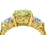 Yellow gold Three-Stone Fancy Yellow Princess Cut Cut Milgrain Band Prong Setting Ring_4